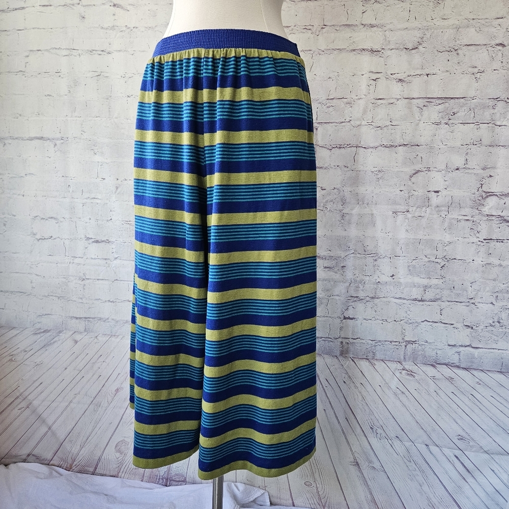 Vintage Sunny Sport Knit Wide Leg Cropped Pants Blue Green Teal Stripe Small